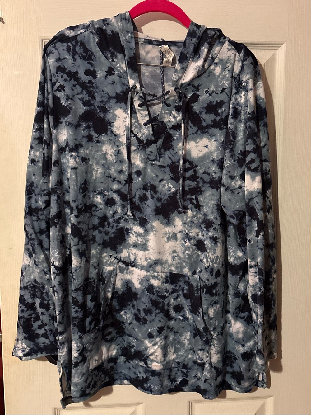 RBX Navy and White Tie-Dye Lace-Up Hooded Pullover